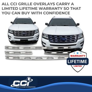 Coast to Coast Grille Insert, Overlay, Wide Oval Style, 4 Piece, With Emblem Cutout, Chrome Plated, ABS Plastic – IWCGI139