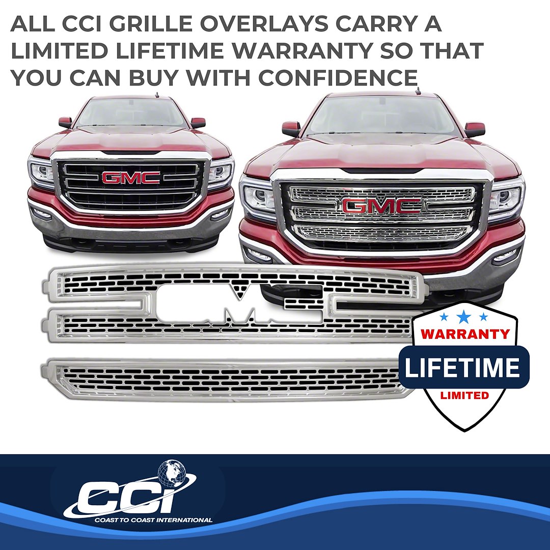 Coast to Coast Grille Insert, Overlay, Mesh Style, 2 Piece, With Emblem Cutout, Chrome Plated, ABS Plastic – IWCGI141