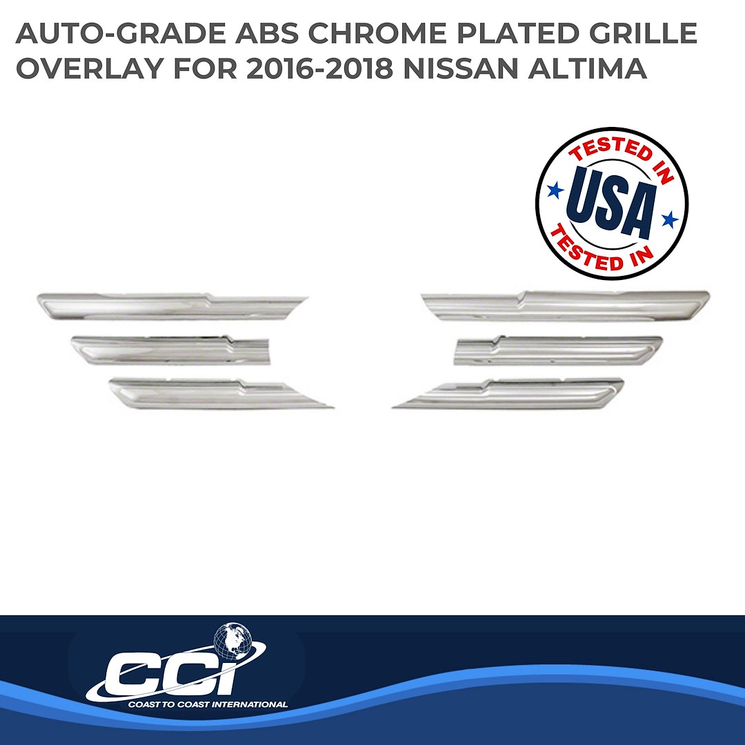 Coast to Coast Grille Insert, Overlay, Horizontal Bar Style, 6 Piece, With Emblem Cutout, Chrome Plated, ABS Plastic – IWCGI145