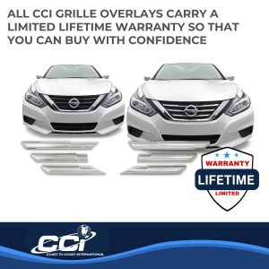 Coast to Coast Grille Insert, Overlay, Horizontal Bar Style, 6 Piece, With Emblem Cutout, Chrome Plated, ABS Plastic – IWCGI145