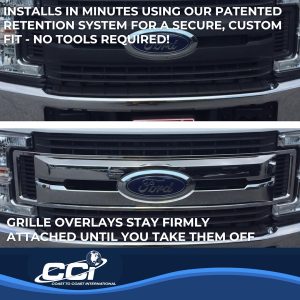 Coast to Coast Grille Insert, Overlay, Bar Style, 1 Piece, With Emblem Cutout, Chrome Plated, ABS Plastic – IWCGI147