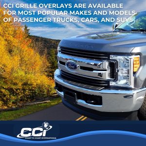 Coast to Coast Grille Insert, Overlay, Bar Style, 1 Piece, With Emblem Cutout, Chrome Plated, ABS Plastic – IWCGI147