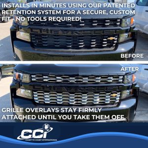 Coast to Coast Grille Insert, Overlay, 6 Piece, Chrome Plated, ABS Plastic, With Logo Cutout – IWCGI167