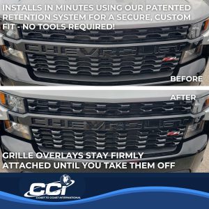 Coast to Coast Grille Insert, Overlay, 6 Piece, Gloss Black, ABS Plastic, With Logo Cutout – IWCGI167BLK