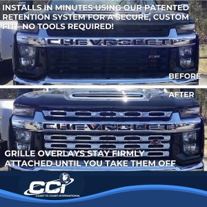 Coast to Coast Grille Insert, Overlay, 4 Piece, Chrome Plated, ABS Plastic, With Logo Cutout – CCIGI168