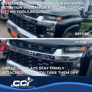 Coast to Coast Grille Insert, Overlay, 4 Piece, Gloss Black, ABS Plastic, With Logo Cutout – CCIGI168BLK