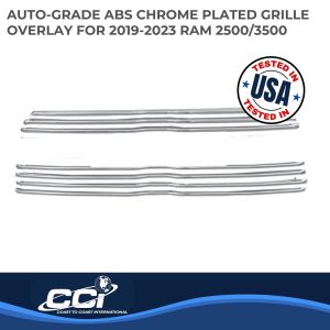Coast to Coast Grille Insert, Overlay, 1 Piece, Bar Style, OEM Shape, Chrome Plated, ABS Plastic, Without Logo Cutout, Without Vents – GI170