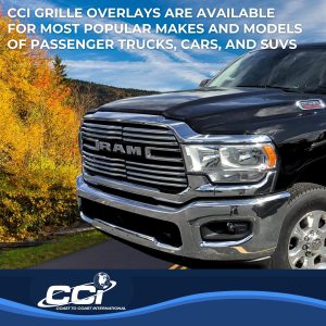 Coast to Coast Grille Insert, Overlay, 1 Piece, Bar Style, OEM Shape, Chrome Plated, ABS Plastic, Without Logo Cutout, Without Vents – GI170