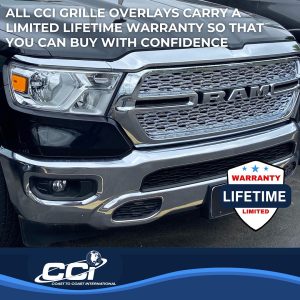 Coast to Coast Grille Insert, Overlay, Bar Style, Without Logo Cutouts, Chrome Plated, ABS Plastic, Utilizes Built IN ABS Retention Clips – IWCGI171
