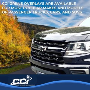 Coast to Coast Grille Insert, Overlay, Bar Style, Without Logo Cutouts, Chrome Plated, ABS Plastic, Utilizes Built IN ABS Retention Clips – IWCGI171
