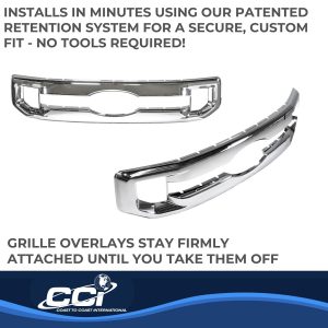 Coast to Coast Grille Insert, Overlay, 1 Piece, Bar Style, Chrome Plated, ABS Plastic – GI174