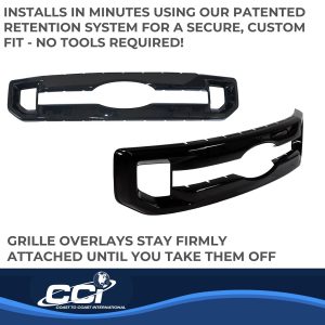 Coast to Coast Grille Insert, Overlay, 1 Piece, Bar Style, Gloss Black, ABS Plastic – GI174BLK