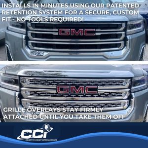 Coast to Coast Grille Insert, Overlay, Bar Style, 3 Piece, Without Light Cutouts, With Logo Cutout, Chrome, Plastic – IWCGI175