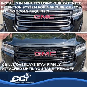 Coast to Coast Grille Insert, Overlay, Bar Style, 3 Piece, Without Light Cutouts, With Logo Cutout, Gloss Black, Plastic – IWCGI175BLK