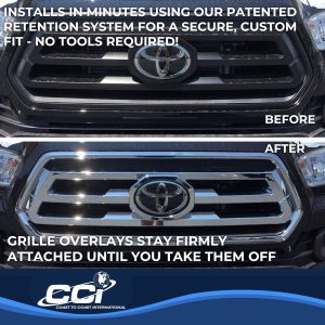 Coast to Coast Grille Insert, Overlay, 1 Piece, Bar Style, OEM Shape, Chrome Plated, ABS Plastic, Without Logo Cutout, Without Vents – GI176