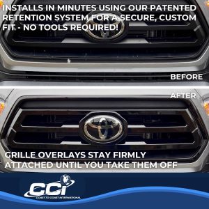 Coast to Coast Grille Insert, Overlay, 1 Piece, Bar Style, OEM Shape, Gloss Black, ABS Plastic, Without Logo Cutout, Without Vents – GI176BLK