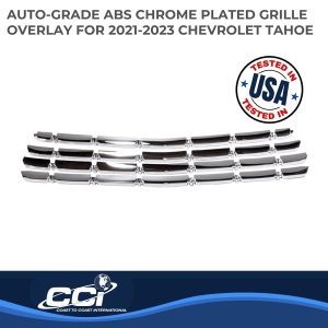 Coast to Coast Grille Insert, Overlay, 4 Piece Set, Bar Style, OEM Shape, Chrome Plated, ABS Plastic, Without Logo Cutout, Without Vents – GI178