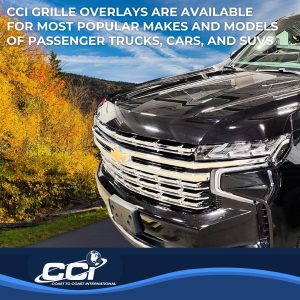 Coast to Coast Grille Insert, Overlay, 4 Piece Set, Bar Style, OEM Shape, Chrome Plated, ABS Plastic, Without Logo Cutout, Without Vents – GI178