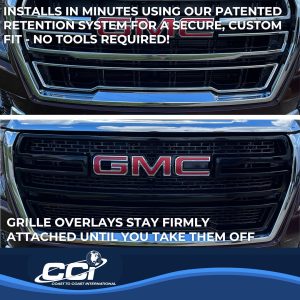 Coast to Coast Grille Insert, Overlay, 2 Piece Set, Mesh Style, OEM Shape, Gloss Black, ABS Plastic, With Logo Cutout, With Vents – GI179BLK