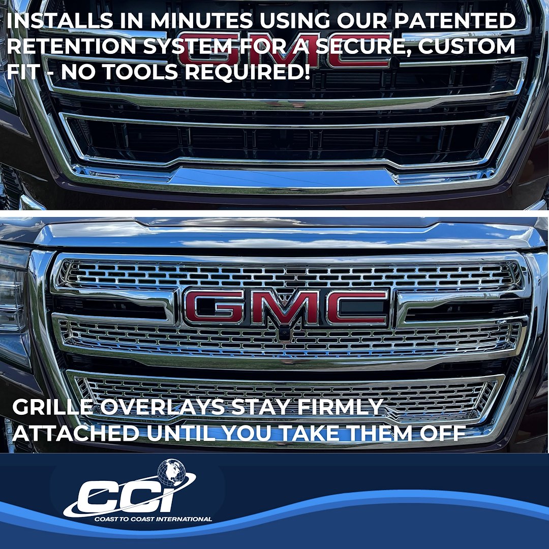 Coast to Coast Grille Insert, Overlay, 2 Piece Set, Mesh Style, OEM Shape, Chrome Plated, ABS Plastic, With Logo Cutout, With Vents – GI179C
