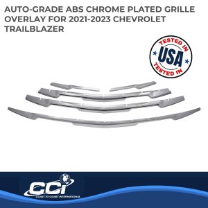 Coast to Coast Grille Insert, Overlay, Bar Style, 5 Piece, Without Emblem Cutout, Chrome Plated, ABS Plastic – GI180