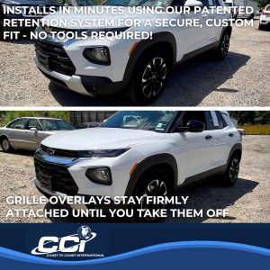Coast to Coast Grille Insert, Overlay, Bar Style, 5 Piece, Without Emblem Cutout, Chrome Plated, ABS Plastic – GI180