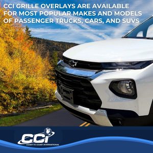 Coast to Coast Grille Insert, Overlay, Bar Style, 5 Piece, Without Emblem Cutout, Chrome Plated, ABS Plastic – GI180