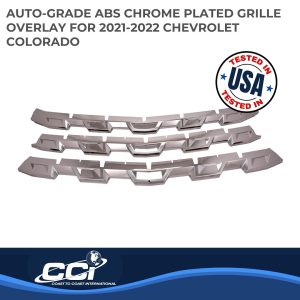 Coast to Coast Grille Insert, Overlay, Bar Style, 3 Piece, With Emblem Cutout, Chrome Plated, ABS Plastic – GI181