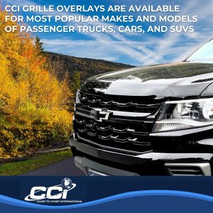 Coast to Coast Grille Insert, Overlay, Bar Style, 3 Piece, With Emblem Cutout, Painted, Gloss Black, ABS Plastic – GI181BLK