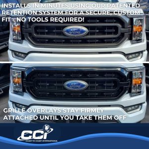 Coast to Coast Grille Insert, Impostor ®, Overlay, Bar Style, 3 Piece, With Emblem Cutout, Painted, Gloss Black, ABS Plastic – GI184BLK