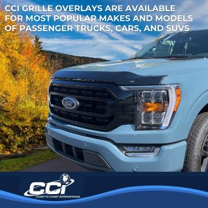 Coast to Coast Grille Insert, Impostor ®, Overlay, Bar Style, 3 Piece, With Emblem Cutout, Painted, Gloss Black, ABS Plastic – GI184BLK