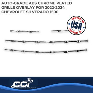 Coast to Coast Grille Insert, Overlay, Bar Style, 4 Piece, Chrome Plated, ABS Plastic, With Emblem Cutout – GI188