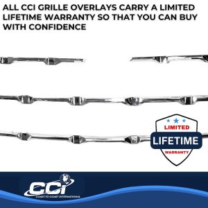 Coast to Coast Grille Insert, Overlay, Bar Style, 4 Piece, Chrome Plated, ABS Plastic, With Emblem Cutout – GI188