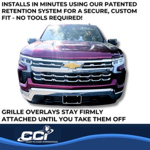 Coast to Coast Grille Insert, Overlay, Bar Style, 4 Piece, Chrome Plated, ABS Plastic, With Emblem Cutout – GI188