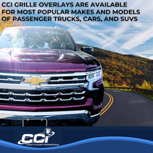 Coast to Coast Grille Insert, Overlay, Bar Style, 4 Piece, Chrome Plated, ABS Plastic, With Emblem Cutout – GI188