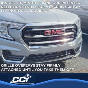 Coast to Coast Grille Insert, Overlay, Bar Style, 3 Piece, Without Emblem Cutout, Chrome Plated, ABS Plastic – GI191