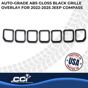 Coast to Coast Grille Insert, Overlay, Bar Style, 7 Piece, Without Emblem Cutout, Painted, Gloss Black, ABS Plastic – GI194BLK