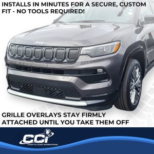 Coast to Coast Grille Insert, Overlay, Bar Style, 7 Piece, Without Emblem Cutout, Painted, Gloss Black, ABS Plastic – GI194BLK