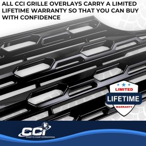 Coast to Coast Grille Insert, Overlay, Honey Comb Style, 1 Piece, Without Emblem Cutout, Painted, Gloss Black, ABS Plastic – GI195BLK