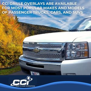 Coast to Coast Grille Insert, Overlay, Mesh Style, 2 Piece, With Emblem Cutout, Chrome Plated, ABS Plastic – IWCGI40