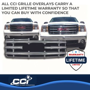 Coast to Coast Grille Insert, Overlay, Horizontal Bar Style, 1 Piece, With Emblem Cutout, Chrome Plated, ABS Plastic – IWCGI42