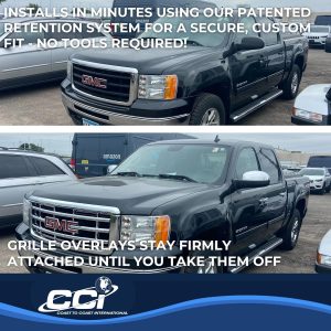 Coast to Coast Grille Insert, Overlay, Horizontal Bar Style, 1 Piece, With Emblem Cutout, Chrome Plated, ABS Plastic – IWCGI42