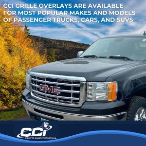 Coast to Coast Grille Insert, Overlay, Horizontal Bar Style, 1 Piece, With Emblem Cutout, Chrome Plated, ABS Plastic – IWCGI42