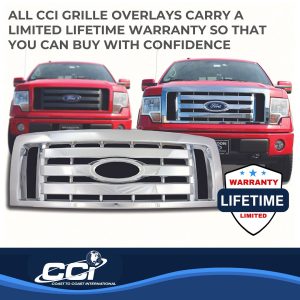 Coast to Coast Grille Insert, Overlay, Bar Style, 1 Piece, With Emblem Cutout, Chrome Plated, ABS Plastic – IWCGI73
