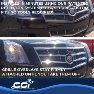 Coast to Coast Grille Insert, Overlay, Horizontal Bar Style, 8 Piece, With Emblem Cutout, Chrome Plated, ABS Plastic – IWCGI76