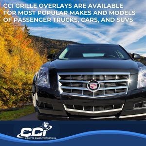 Coast to Coast Grille Insert, Overlay, Horizontal Bar Style, 8 Piece, With Emblem Cutout, Chrome Plated, ABS Plastic – IWCGI76