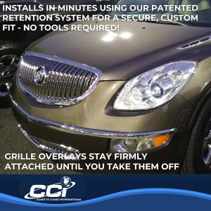 Coast to Coast Bumper Grille Insert, Overlay, Vertical Bar Style, 1 Piece, Chrome Plated, ABS Plastic – IWCGI93B