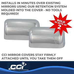 Coast to Coast Exterior Mirror Cover, Top Half Cover, Chrome Plated, ABS Plastic, Set of 2 – CCIMC67409A