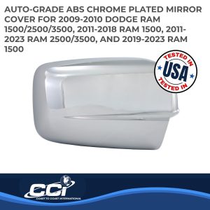 Coast to Coast Exterior Mirror Cover, Full Cover, Without Turn Signal Light Cutout, Chrome Plated, ABS Plastic, Set of 2 – CCIMC67443