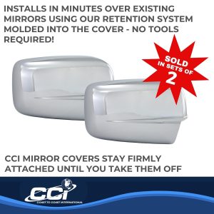 Coast to Coast Exterior Mirror Cover, Full Cover, Without Turn Signal Light Cutout, Chrome Plated, ABS Plastic, Set of 2 – CCIMC67443